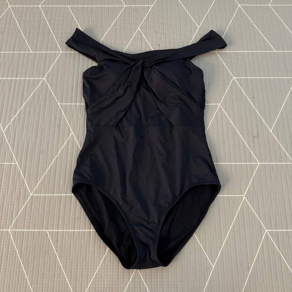 Tommy Bahama Pearl Twist One Piece Bathing Suit Size 10 Black Off‎ Shoulder